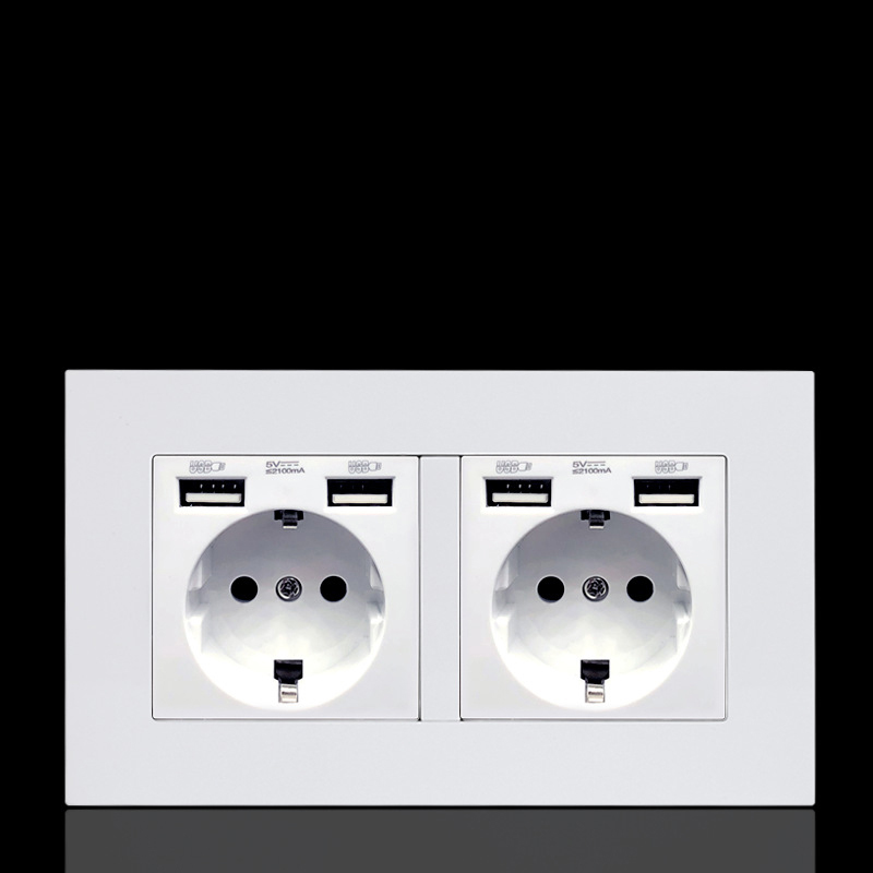 146 / 86mm European standard wall power socket German French socket with dual USB ports output socket plug