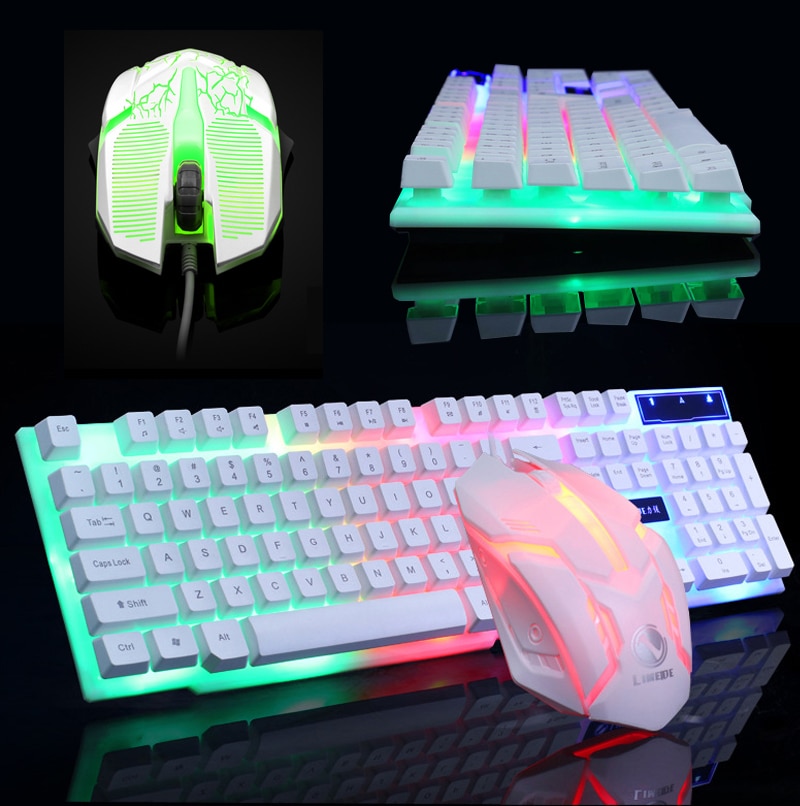 Rainbow Colorful LED Backlit Wired Keyboard Mouse Set Gaming Keyboard Gamer Mouse tripod Keyboard Home Office PC Laptop