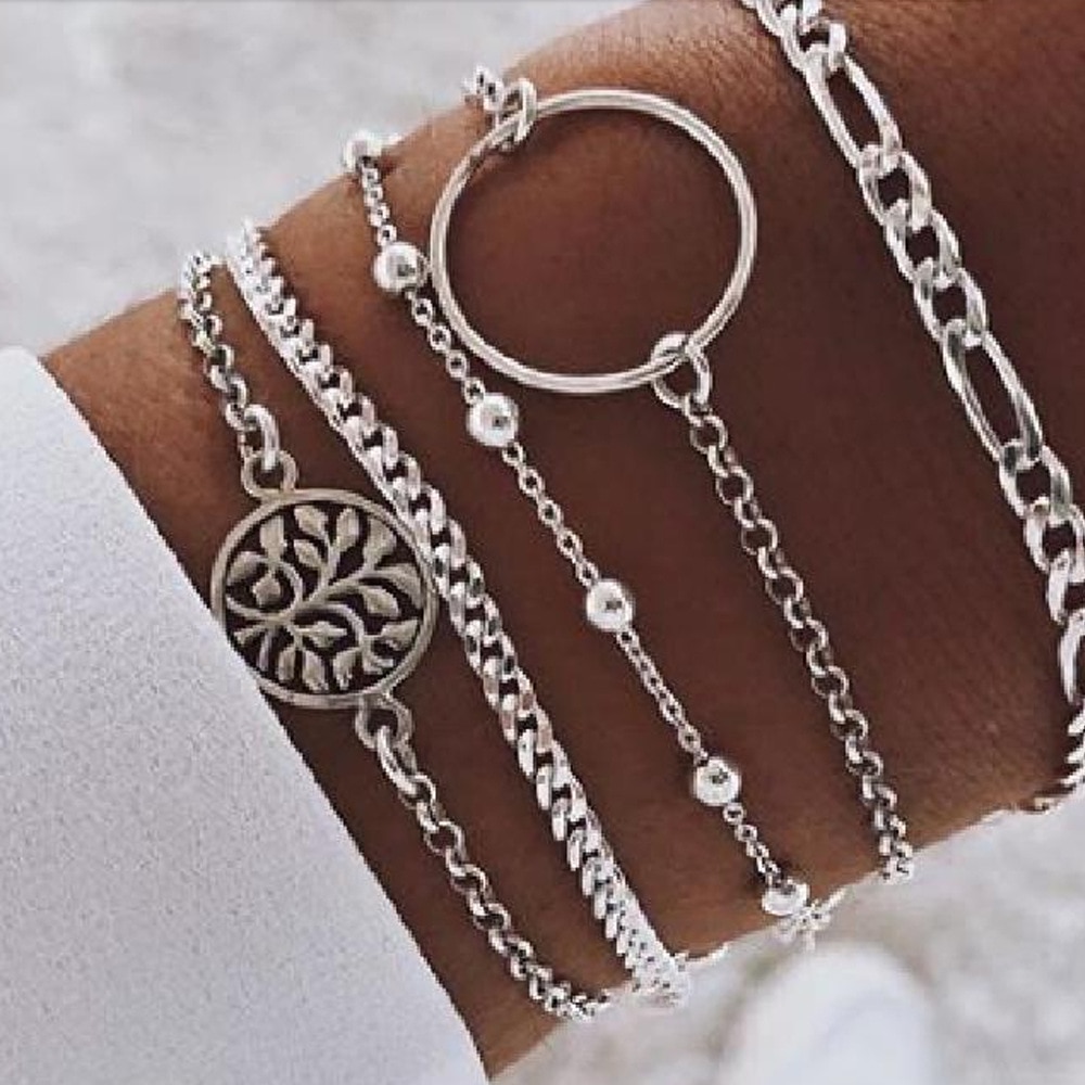 Boho creativo del braccialetto etnico a mano luna perla di figura della luna di braccialetti di fascino impostato gli amanti del regalo di lusso della boemia accessori Da Viaggio