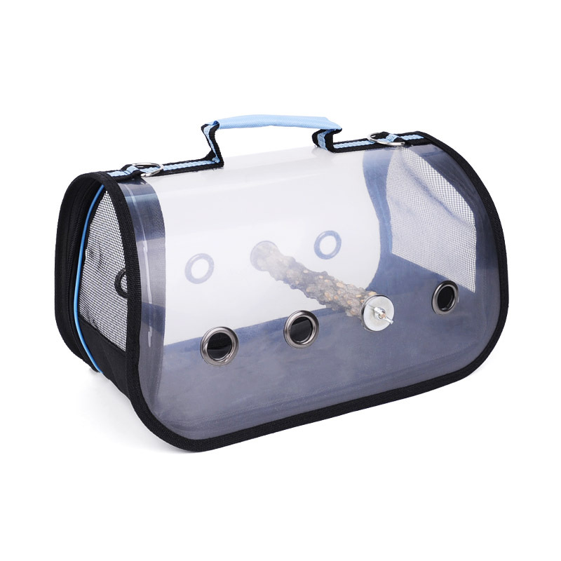 Portable Bird Carrier With Perch,Lightweight Large PVC Outside Small Bird Parrot Travel Bag/Backpack,Breathable Bird Travel Cage: B-strap-stick / L