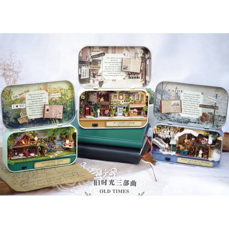 3D Poppenhuis Houten Doos Theatre DIY Model Miniaturen Houten Poppenhuis Miniatuur Doos Leuke Mini Poppenhuis Monteren Kits Speelgoed