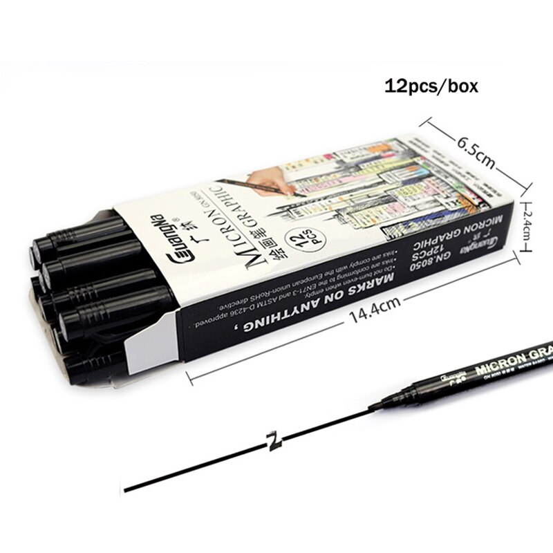 Guangna Tekening &amp; Micron Grafische Naald Pen Set Haak Lijn Schets Manga Archival Handtekening Pen Kunst Levert Briefpapier: 2.0-12pcs
