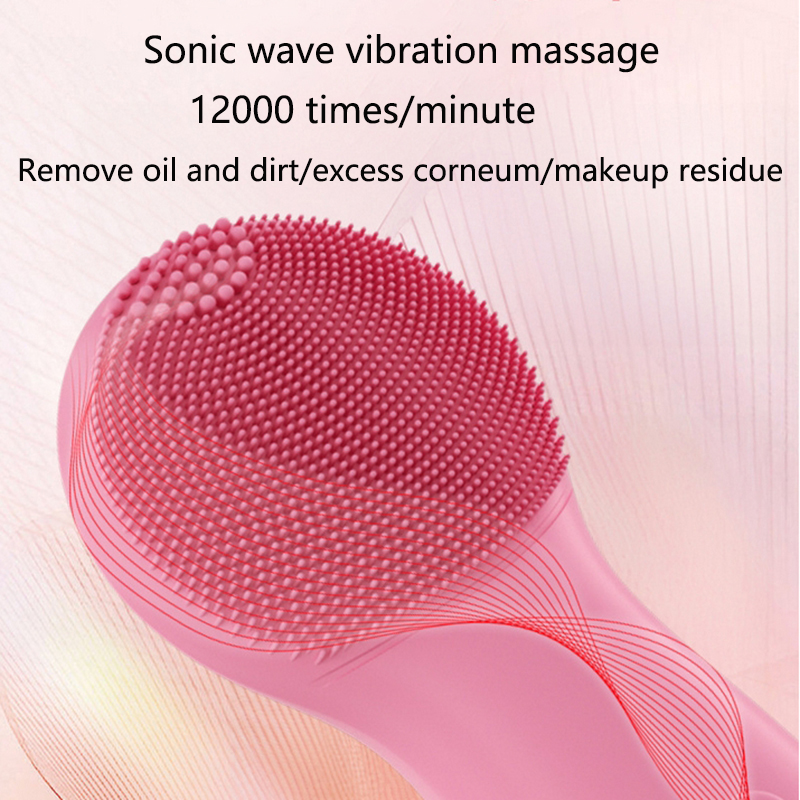 Electric Facial Cleaning Instrument Pore Cleansing Sonic Vibration Massage Silicone Brush Head Face Clean Device IPX7 Waterproof