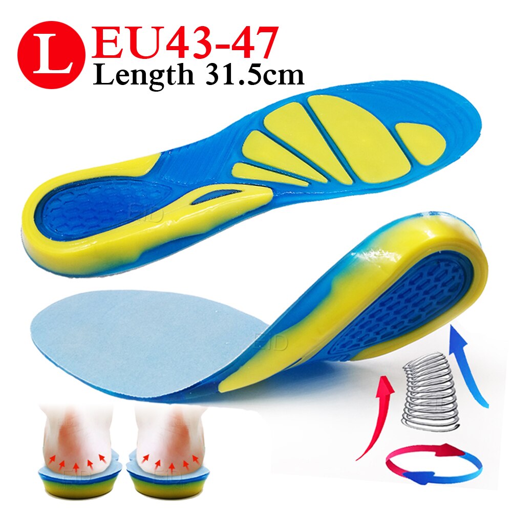 EiD Silicone Non-Slip Gel Soft Sport Shoe Insoles Massaging Orthopedic Insole Foot Care For Feet Shoes Sole Shock Absorption Pad: L EU 43-47