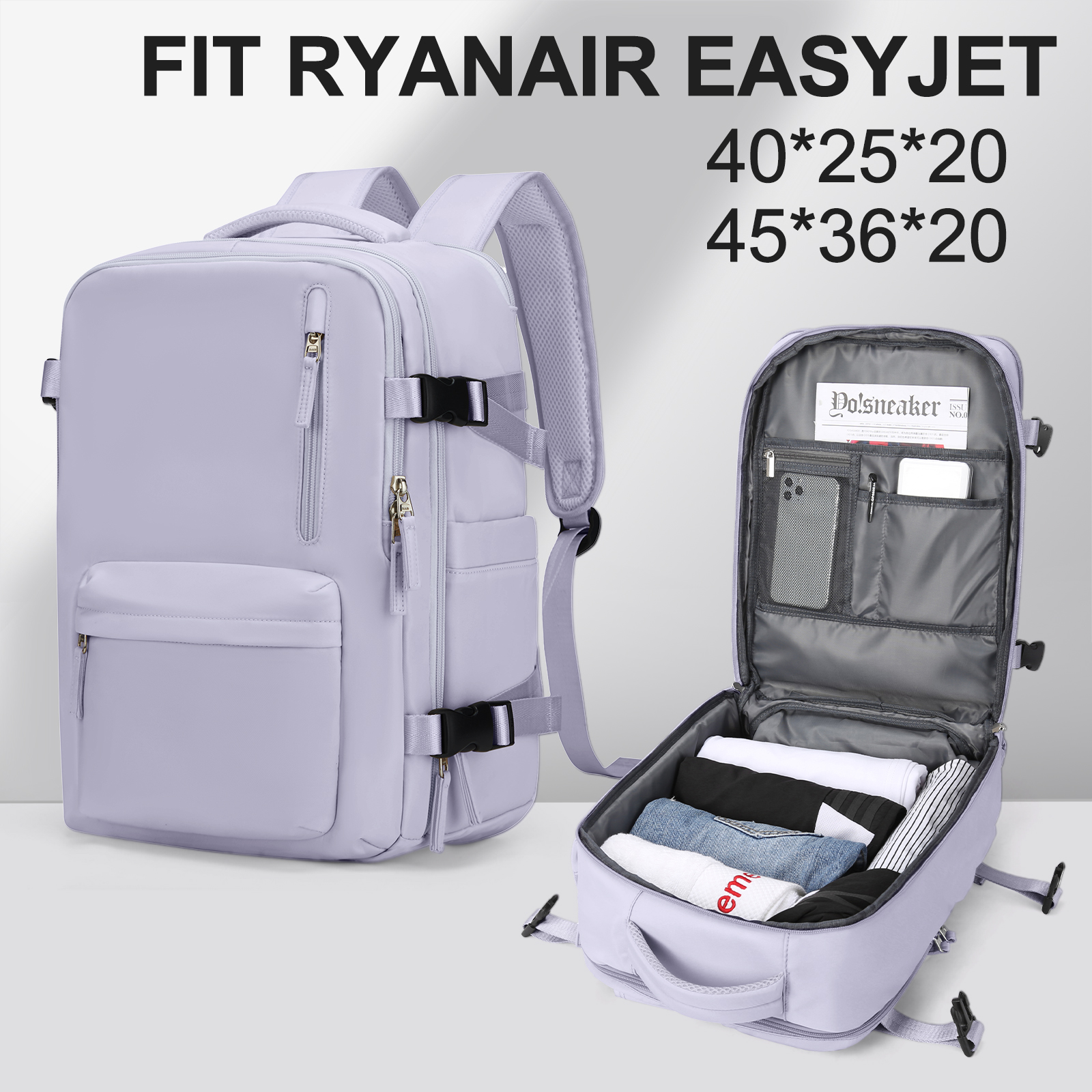 Sac à dos de voyage de cabine pour femmes, sac pour ordinateur portable, grande capacité, Easyjet, sac à main 45x36x20, Ryanair 40x20x25, sac résistant à l'eau