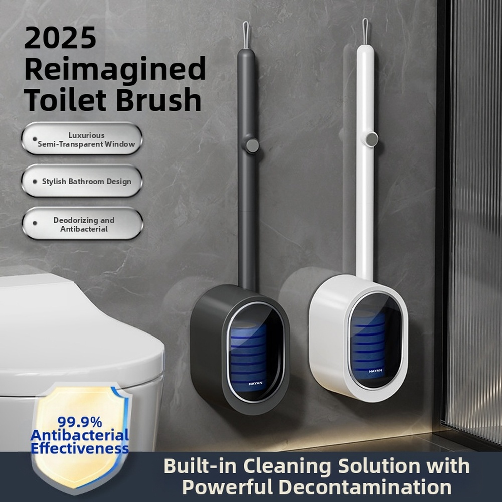 Kit per la pulizia del bagno con scopino usa e getta montato a parete, senza installazione di trapano e soluzione di pulizia incorporata