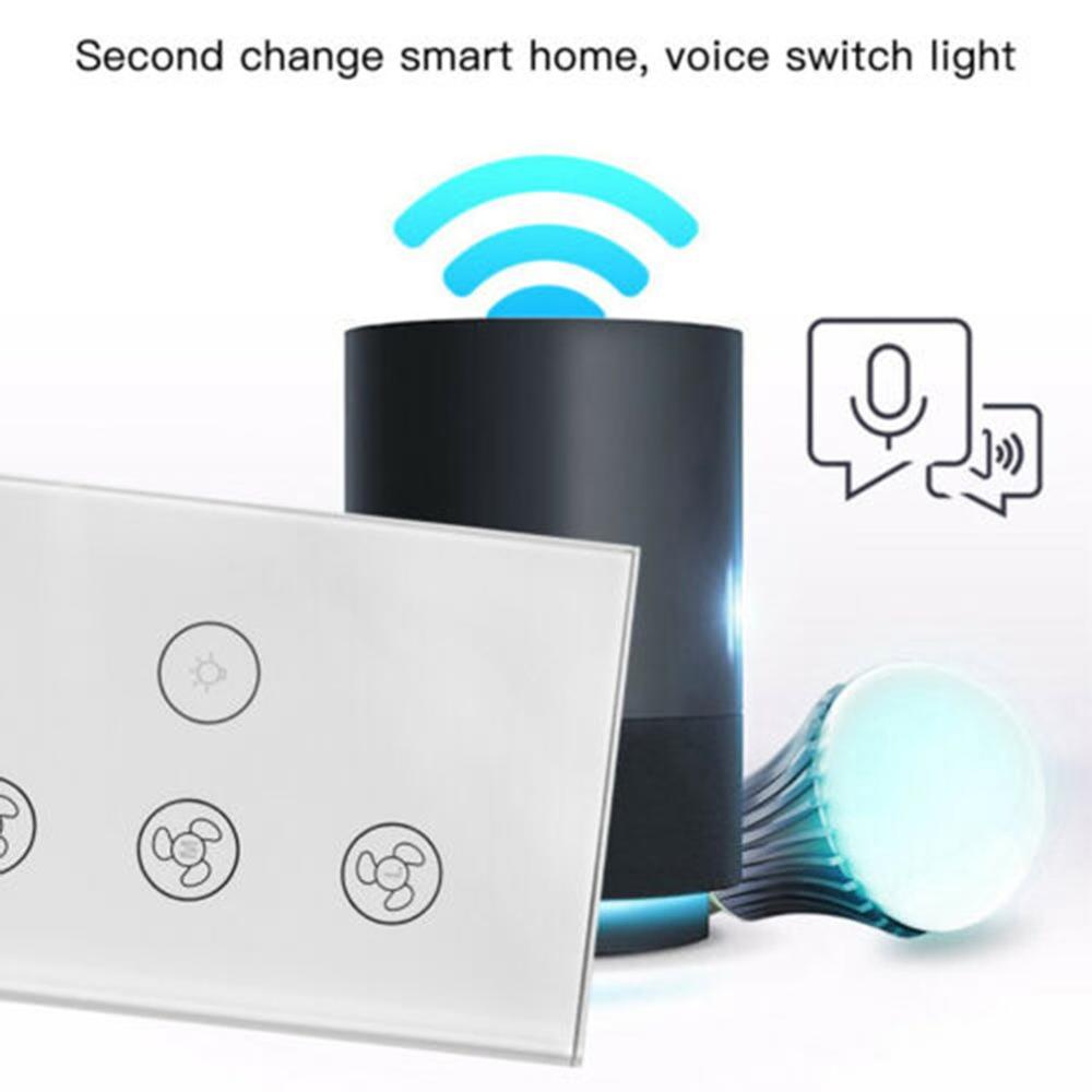 EU WiFi Smart Ceiling Fan Wall Touch Switch APP Remote Timer and Speed Control Glass Panel For Alexa and Google Home Fan Parts