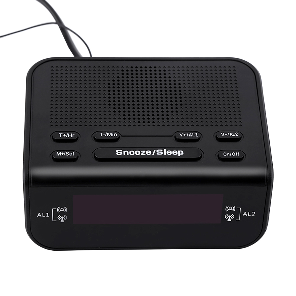 Compact Digital Dual LED display Alarm Clock Port LCD Display Backlight With FM Radio Sleep Timer Black