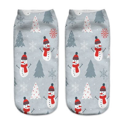 3d print kerstsokken unisex cartoon eland sneeuwpop kerstman damessokken laag uitgesneden enkel kerst calcetines vrouw jaar: 6