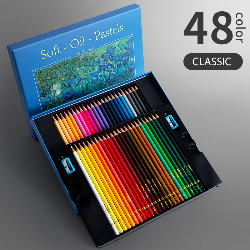 Juego de lápices de colores aceitosos profesionales, caja de cables de colores surtidos para dibujar artistas de pintura, útiles escolares para estudiantes, 24/36/48: Rojo