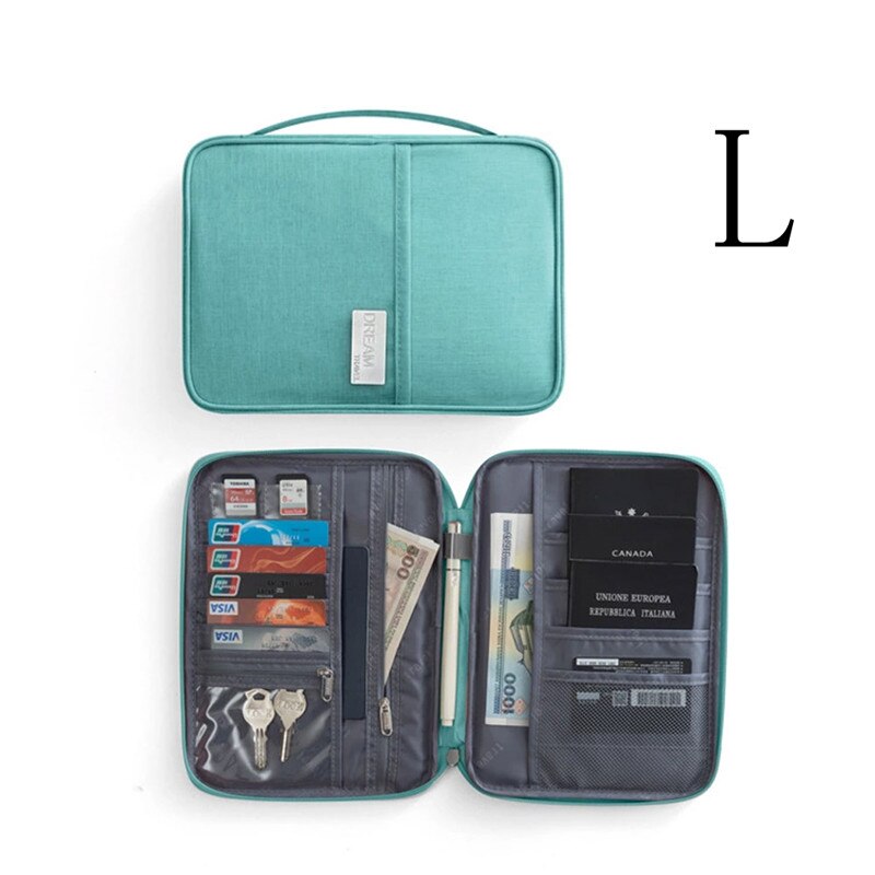 Sports Bag For Passport Cover Holder Card Package Credit Card Holder Wallet Organizer Sports Hiking Camp Document Bag: Blue L