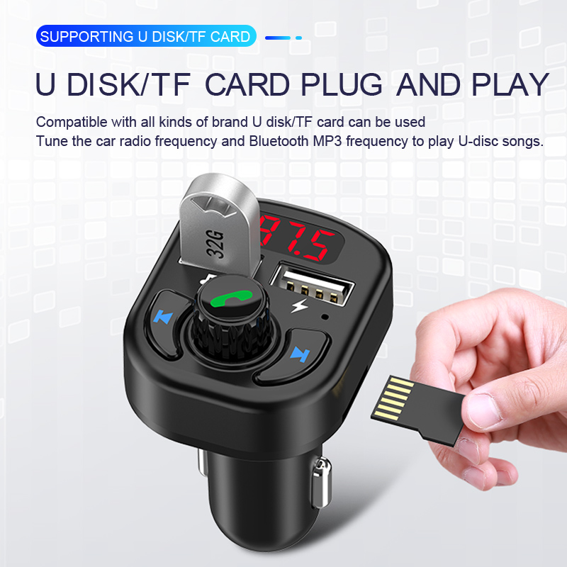 Bluetooth FM radio Music Transmitter 5.0 Handsfree Wireless TF card U-disk Audio Dual 3.1 A USB Phone Charger Digital Voltmeter