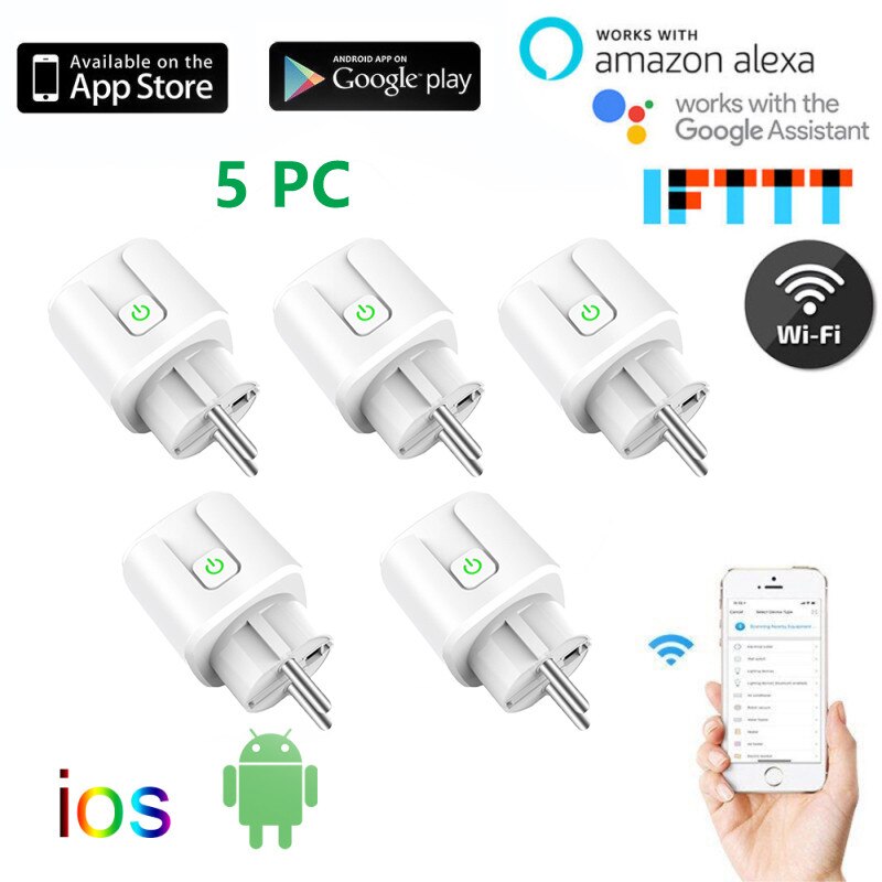 16A EU Smart Home Wifi Power Plug With Monitor Smart Home Wifi Wireless Socket Works With Alexa Google Home Tuya App For HomeKit: 5 PC