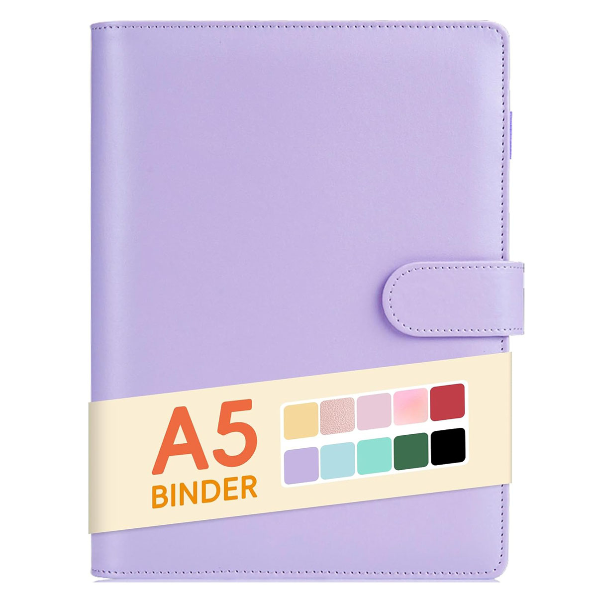 Classeur A5 en cuir PU à 6 anneaux, couverture pour papier de remplissage A5, classeur de planificateur personnel A5 rechargeable avec magnétique: Black