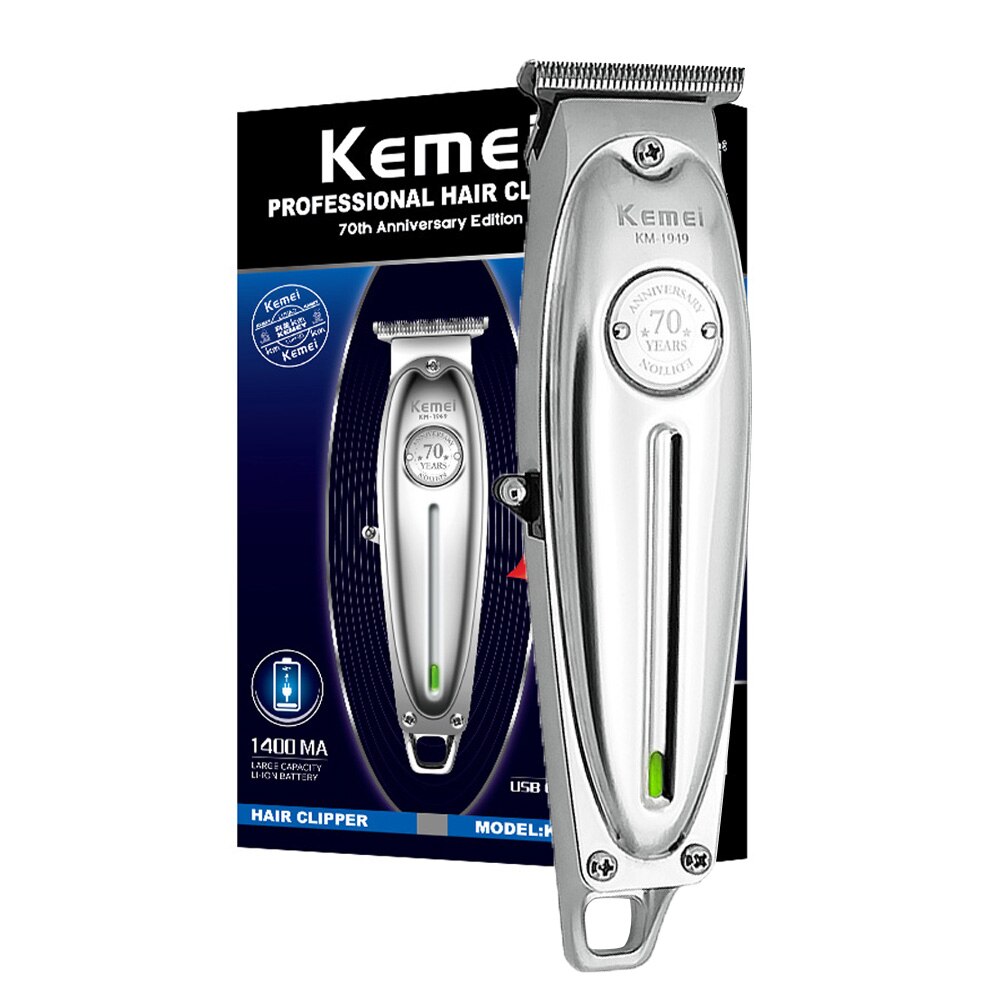Kemei 1949 tondeuse à cheveux tous les hommes en métal électrique sans fil tondeuse à cheveux 0mm tête à baldaquin T lame finition coupe de cheveux Machine