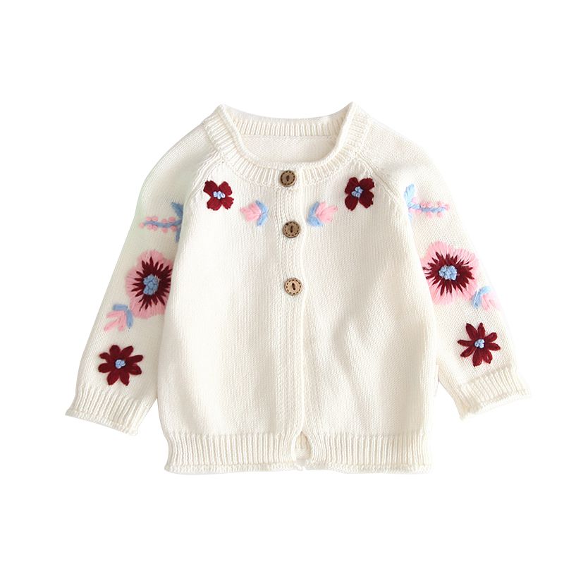 Enfants manteau bébé chandails enfant en bas âge filles coton simple boutonnage mignon tricoté à fleurs Cardigan