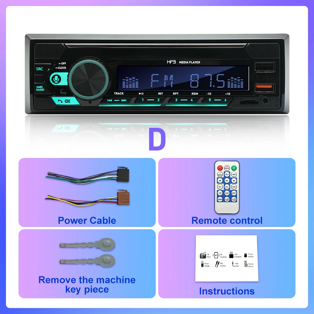 Reproductor MP3 de Radio para coche, sintonizador FM, estéreo, USB, Audio para coche, estéreo, SD, TF, USB, reproductor Multimedia, Autoradio, Control remoto, Bluetooth, 1 din: Rojo