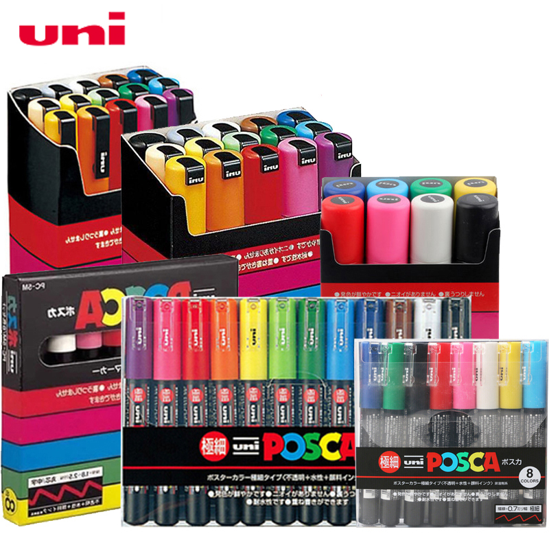 UNI POSCA – Rotulador artístico al óleo con cabeza redonda para publicidad, marcador pluma para pintura de grafitti, PC-1M PC-3M PC-5M PC-8K PC-17K, POP