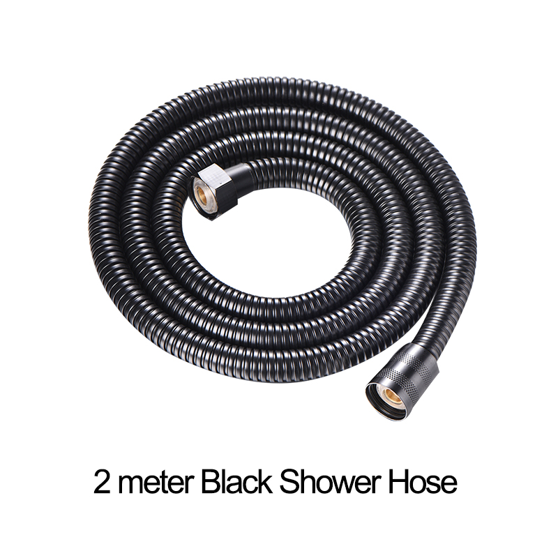 Zhangji Badkamer Douchekop Slang Houder Set 1.5M Chrome Plated 2 Meter Commen Pijp Met Geen Boor Beugel Douche hoofd Accessoire: 2 meter black