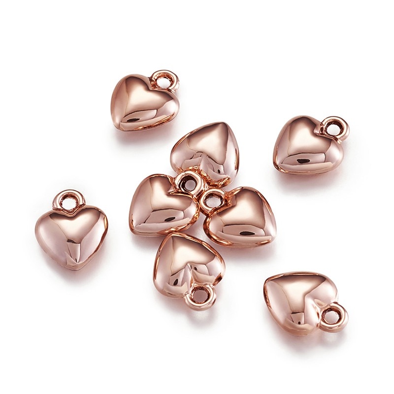 10pcs Small Alloy Heart Charms Pendant Long-Lasting Plated Rose Gold for Jewelry Making DIY Bracelet Necklace 12x9.5x5mm