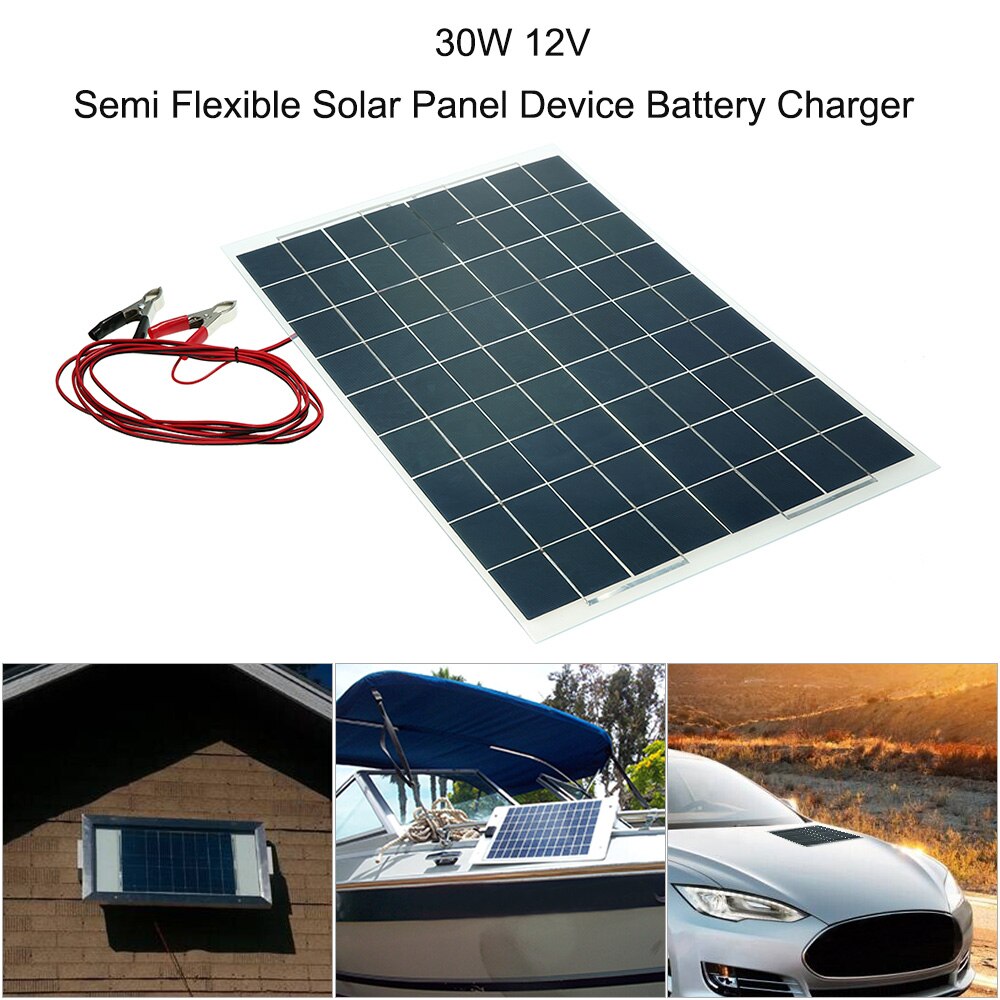 30w 12v semi-fleksibelt solpanel enhed batterioplader bilbatteri og tilbehør