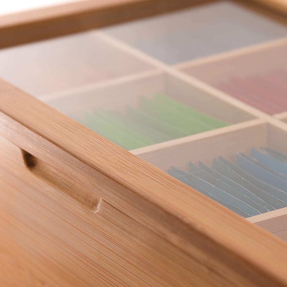 Bamboo Tea Storage Box Tea Bag Organizer Case Tea Caddy with 8 Compartments For Black Tea Green Tea Pu'er Tea Jasmine Tea