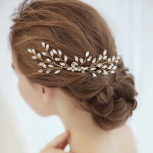 Peigne à cheveux avec strass dorés pour mariée, accessoires avec peignes latéraux en cristal, couvre-chef pour femmes