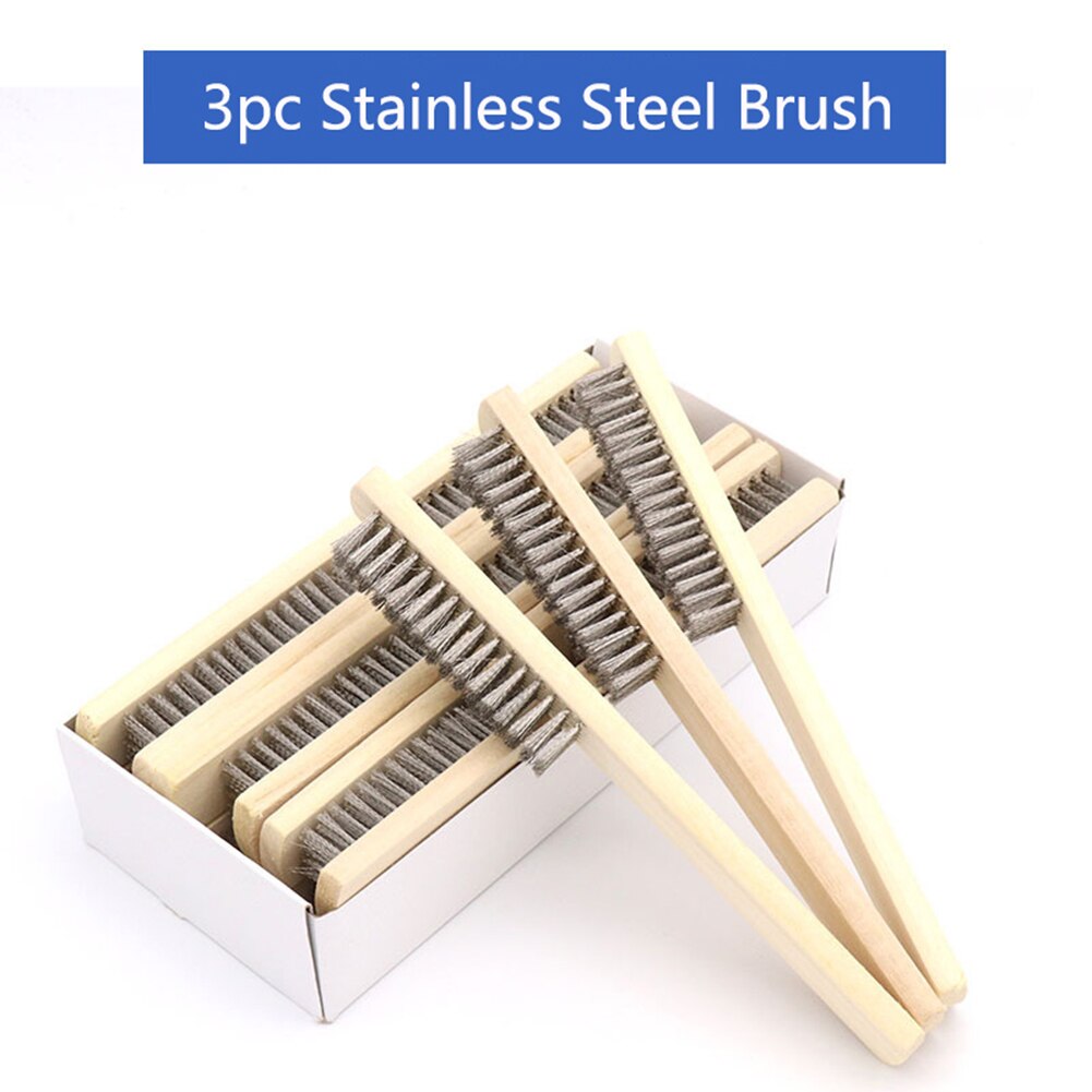 3 Pcs Stainless Steel Wire Brush W/ Wood Handle Wire Brush Rust Removal 8.07Inch For Hand Cleaning Tools