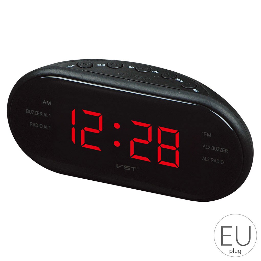 AM/FM LED Clock Electronic Desktop Alarm Clock Digital Table Radio Home Office Supplies Snooze Function Alarm Clock: 01 EU Plug
