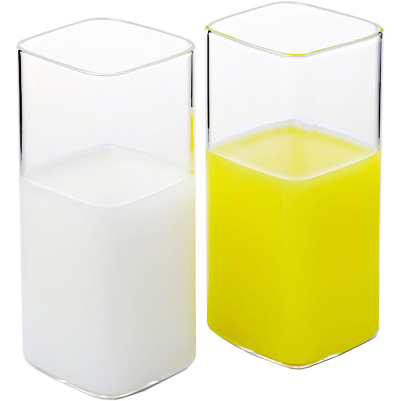 Verre à thé jus de petit déjeuner | Verre carré transparent, verre simple, droit verre à thé, tasse à lait, verres à boire, lulu citron 2 pièces: 280ml