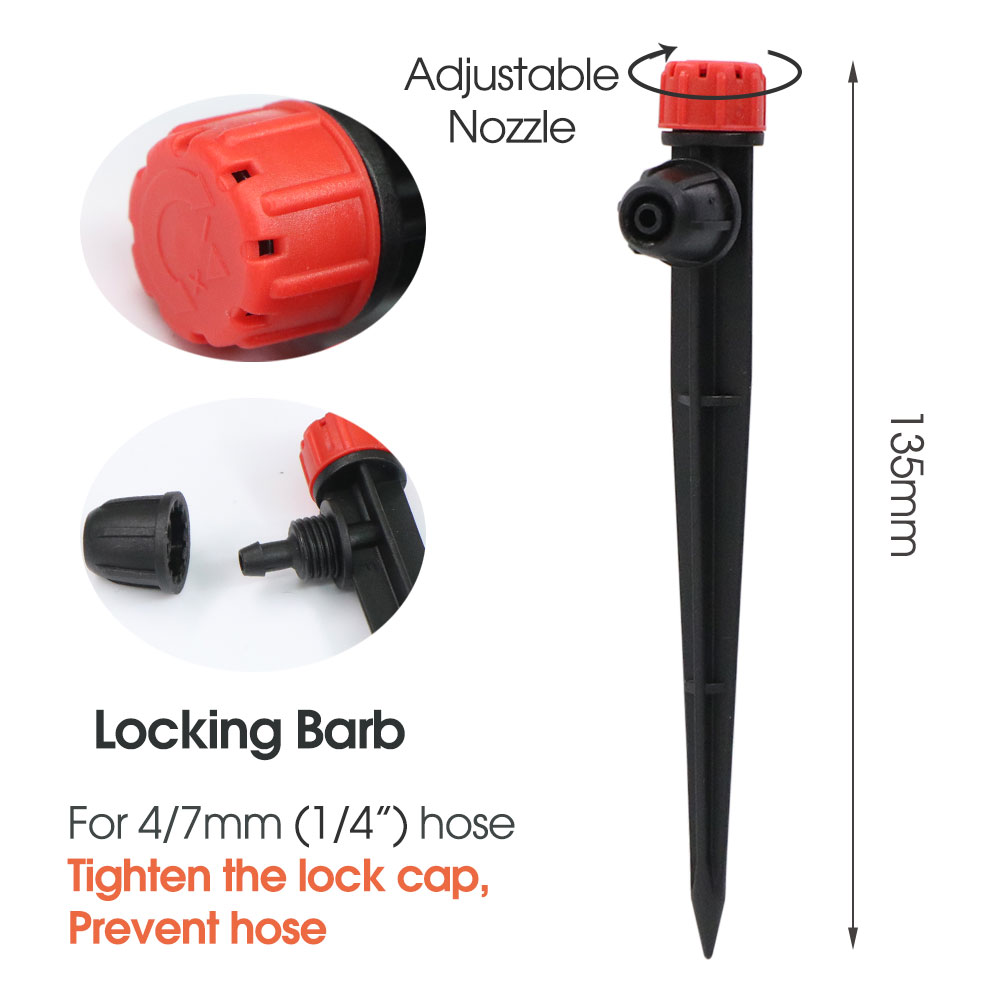 Trädgård 13cm mikro droppbevattningspridare 1/4 " slanglås 8- hål justerbar munstycke dropper för 4/7mm slangar krukväxtbevattning