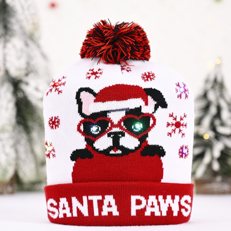 LED Christmas Hats Knitted wool cap Christmas Santa cap Light Up Knitted Hat for Kid Adult For Christmas Year Party: Santa paws