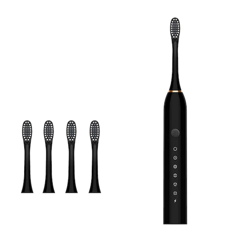 Sonic Electric Toothbrush Automatic 6 Files Household USB Charging toothbrushes Sonic for Adult with 4 tooth Brush Head: Black