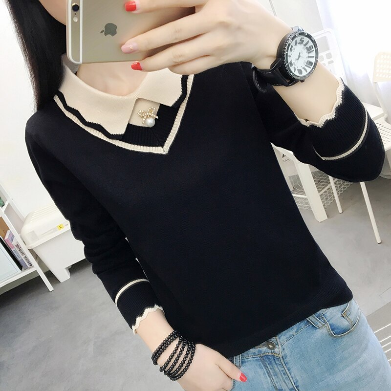 Vinter barsel amme sweater turn-down krave langærmet graviditet amme tøj kvinder postpartum amning top t-shirt: Sort / Xl