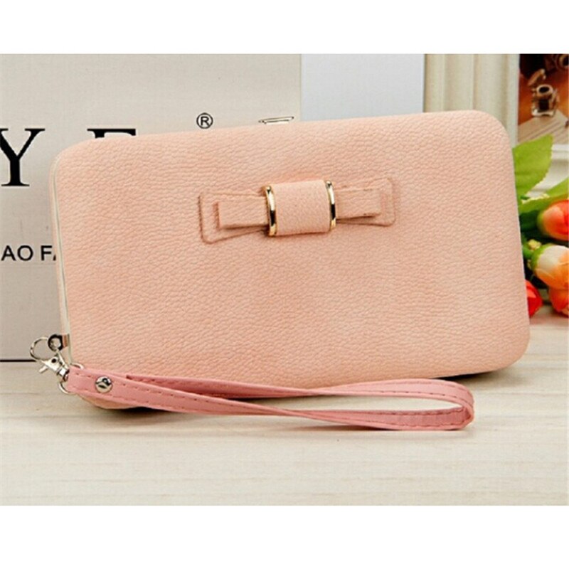 Women Bowknot Wallet Long Purse Phone Card Holder Clutch Large Capacity Pocket Female Solid PU Wallets