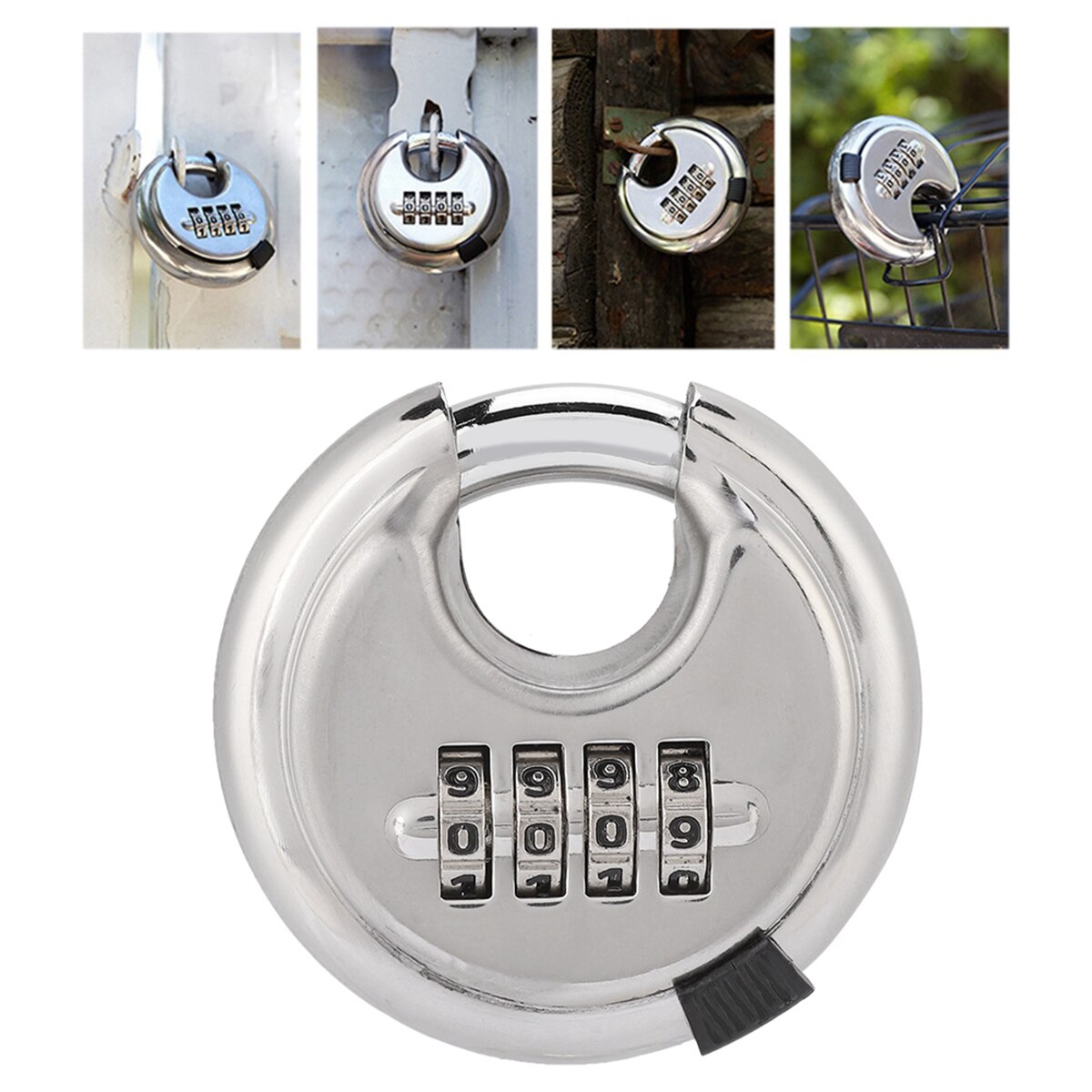 4-Dial Combination Lock Password Round Padlock Key Stainless Steel Password Locks For Outdoor Warehouse Fences