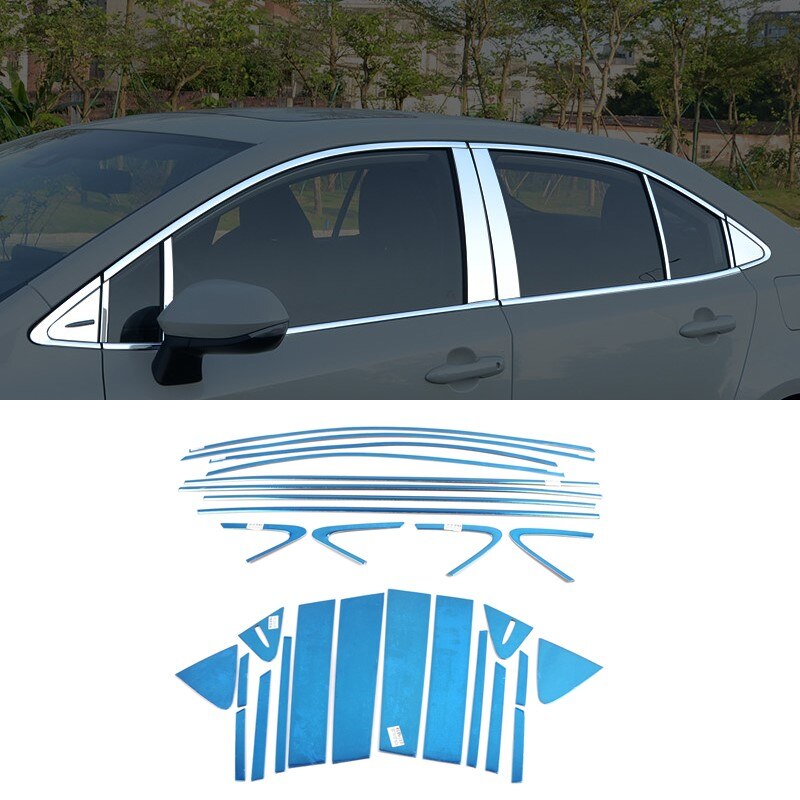 Stainless Steel Car-Styling Accessories Whole Kit Window Sill Pillars Guard Cover Trims for Toyota Corolla Sedan E210: Whole Set