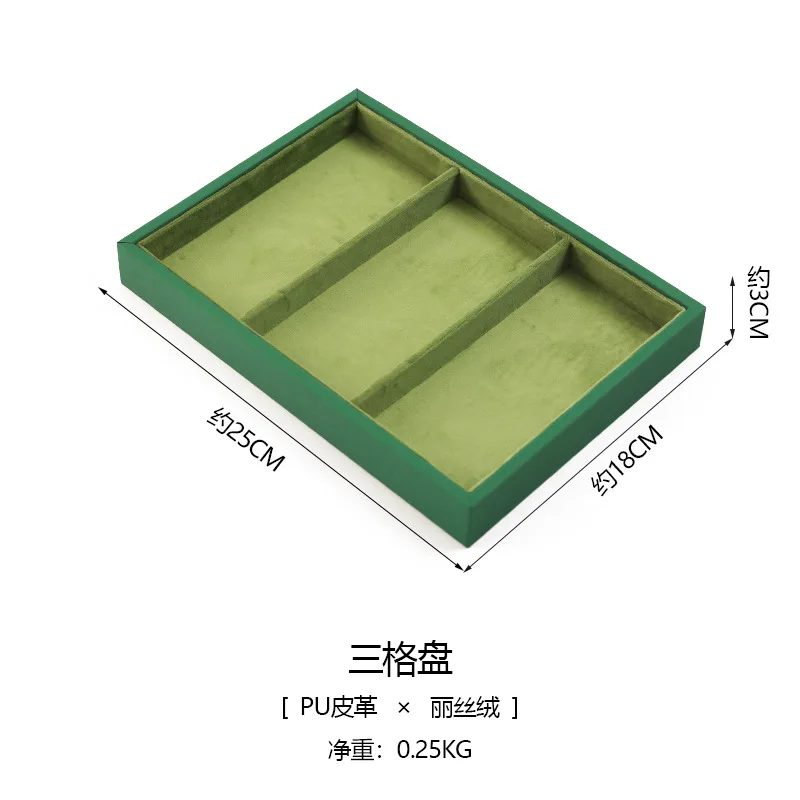 Bandeja de joyería de lujo para pulsera, accesorios de exhibición de anillos, organizador de joyas, soporte de funda de collar de cuero de pelusa, Show de tienda de joyas: M / green