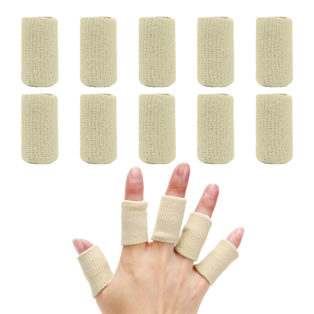 10 Stuks Sport Vinger Mouwen Elastische Vinger Mouwen Ondersteuning Duim Brace Protector Ademende Elastische Vinger Tape: Beige