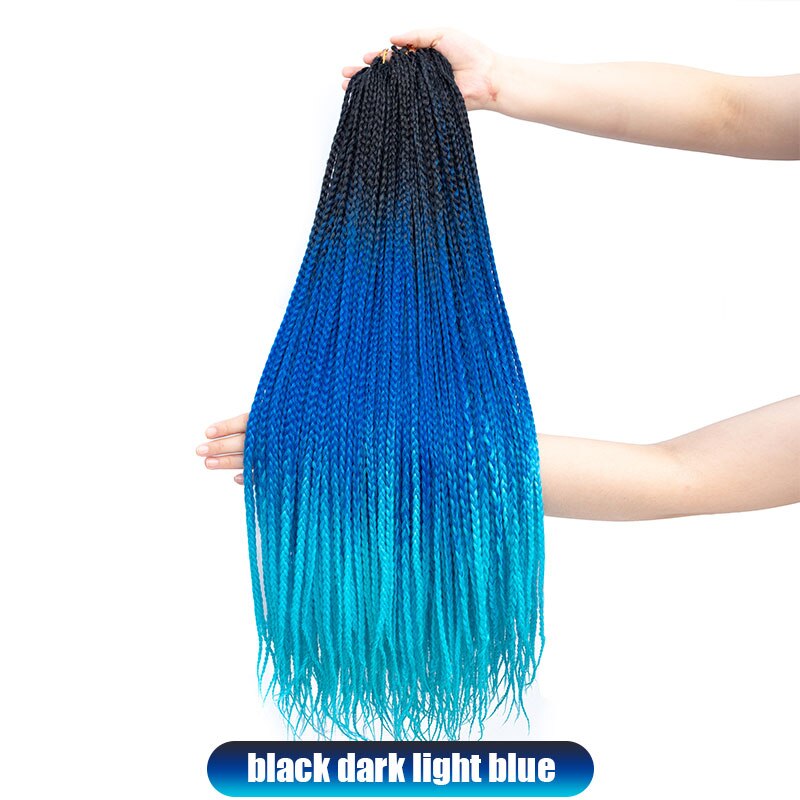 19 Color Ombre Box Crochet Hair Braids 24 Inch Zizi Synthetic Hair Extension For Braids Kanekalon Braiding Hair Pre Stretched: black dark blue