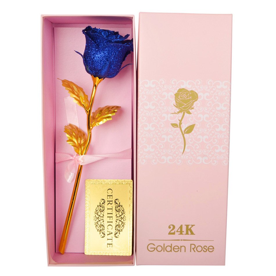 Bedst til kæreste gylden rose bryllupsdekoration gylden blomst valentinsdag guld rose guld blomst med kasse: Blå