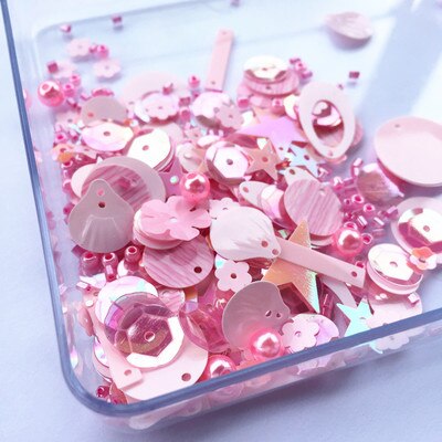 Kralen 2mm + Parel 6mm Pailletten Platte Ronde PVC Vormige Losse Pailletten voor Ambachten Paillette Naaien Decoratie DIY accessoire Lentejuelas: Pink