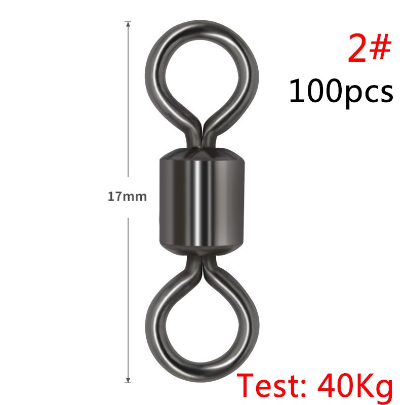 100PCS/Lot Fishing Swivels Ball Bearing Swivel with Safety Snap Solid Rings Rolling Swivel for Carp Fishing Accessories: Size2 17mm 40kg
