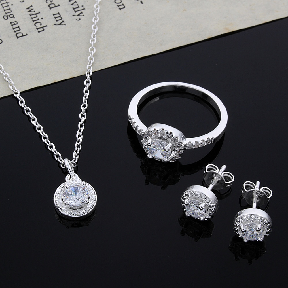Collar con colgante de cristal de Plata de Ley 925 para mujer, pendiente, anillo para mujer, accesorios de boda para de , conjunto de joyería de