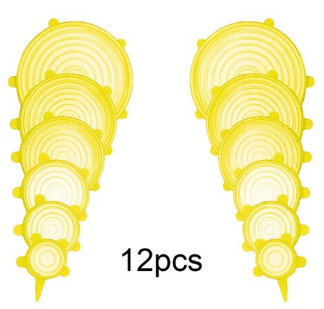 6/12 stuks siliconen rekdeksels universele deksel siliconen kom pot deksel siliconen deksel pan koken voedsel vers deksel magnetron deksel: 12 stuks geel