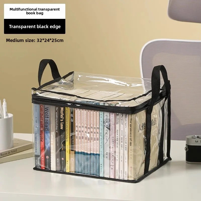 Large Transparent Foldable Book Storage Box Student Book Organization Dustproof Old Book Sorting Bag Jewelry Packaging Display: green