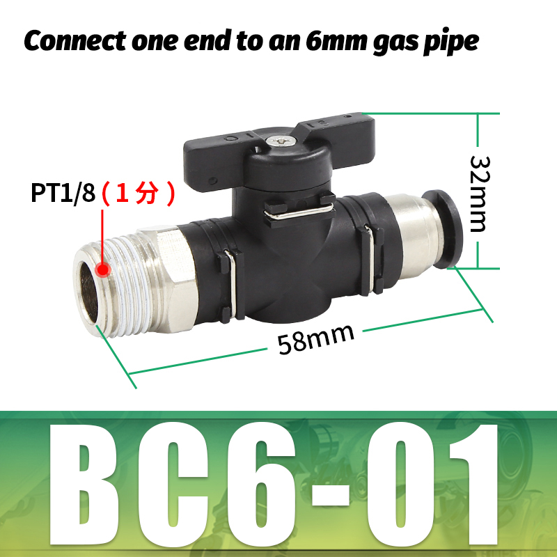 BC pneumatique raccord rapide filetage mâle 1/8 "1/4" 3/8 "1/2 "interrupteur de robinet à tournant sphérique tuyau en polyuréthane vanne manuelle débit vanne rotative manuelle: Marron