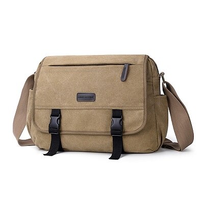 Heren grote messenger schoudertas vintage canvas aktetas crossbody dagtas satchel aktetas voor school/zakelijk/vrouwen/mannen: Khaki