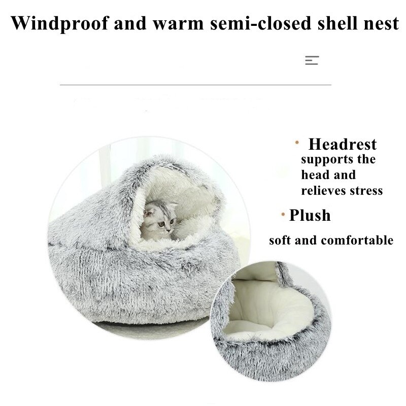 Winter Lange Pluche Huisdier Kennel Hond Bed Ronde Kussen Kat Huis 2 In 1 Warm Kat Mand Slaap Semi-afgesloten Zak Voor Puppy Kleine Kat