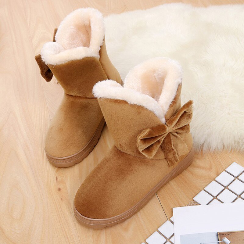 1 Pair Women Snow Boots Warm Shoes Bowknot Plush Anti-slip for Winter Outdoor ALS88
